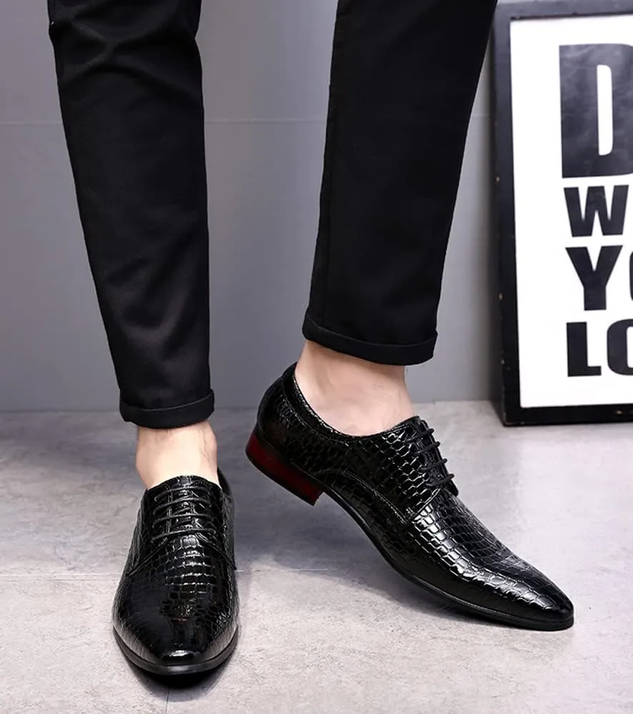 Men's Oxfords Alligator Patent Leather Wedding Prom Formal Dress Casual Shoes for Men