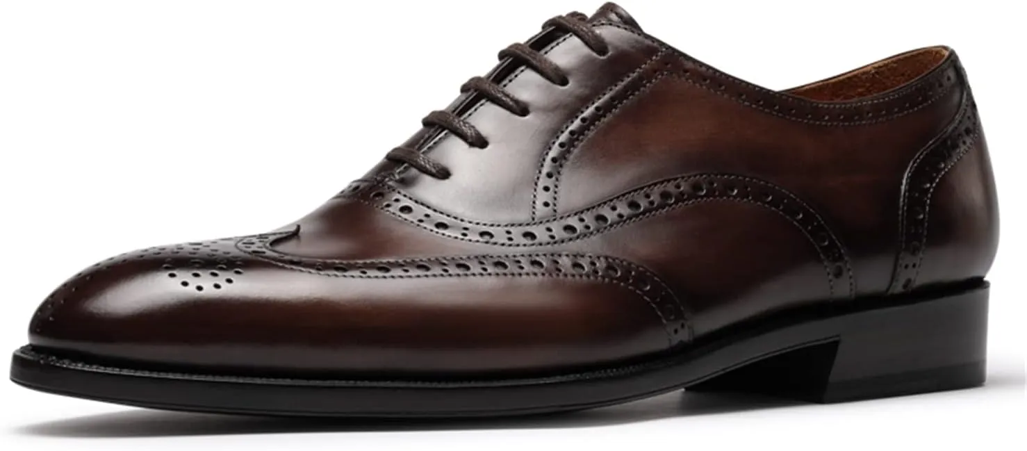 Men’s Oxfords Wingtip Full Brogues Carved Calf Shoes for Business,Casual