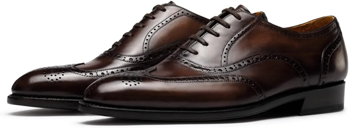 Men’s Oxfords Wingtip Full Brogues Carved Calf Shoes for Business,Casual