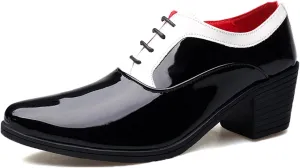 Men's Patent Leather Lace up Block Heel Oxford Shoes Pointed Toe Chunky Low Heel Two Tone Business Dress Loafers Business Derby Shoes Office Prom Evening Wedding Shoes