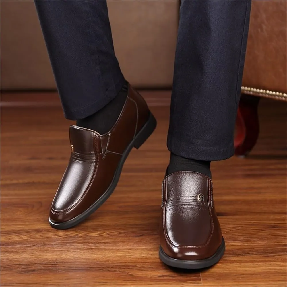 Mens Plus Velvet Oxford Shoes Leather Slip On Business Casual Flat Footwear Black