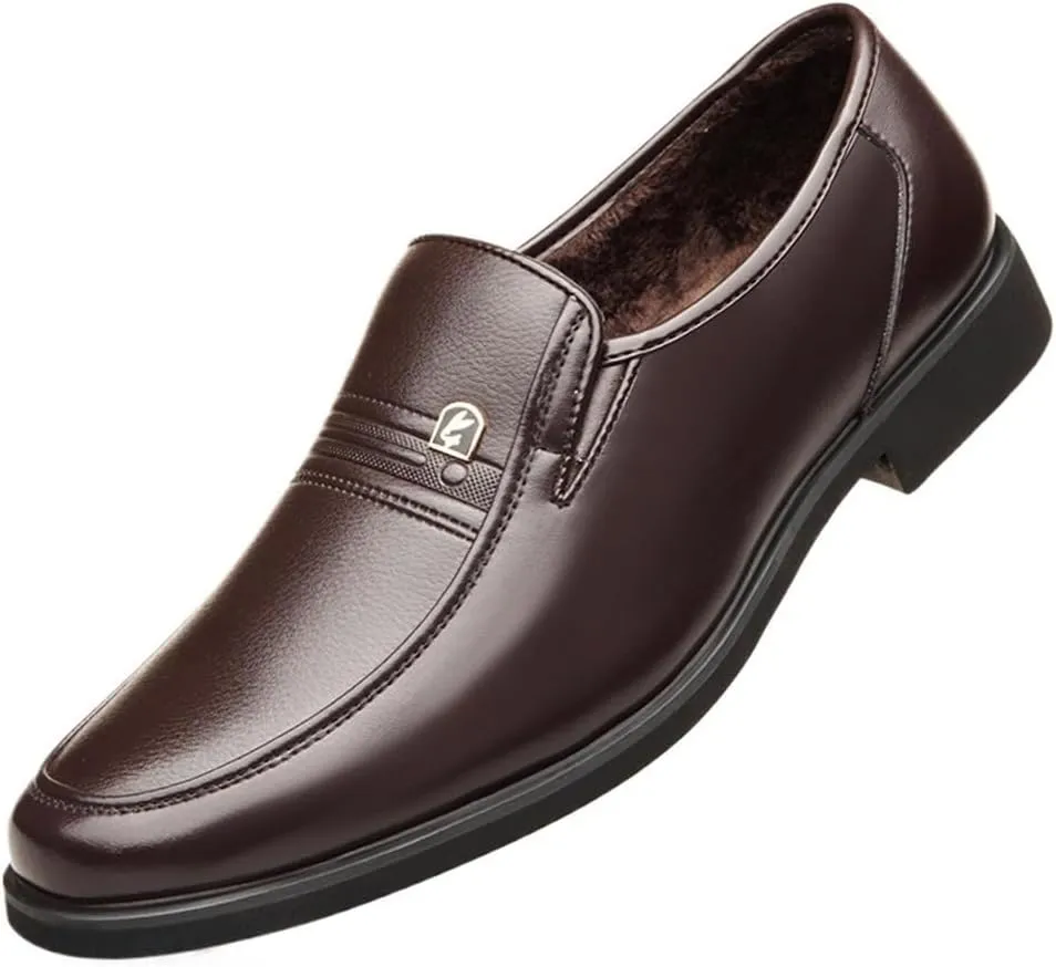 Mens Plus Velvet Oxford Shoes Leather Slip On Business Casual Flat Footwear Black