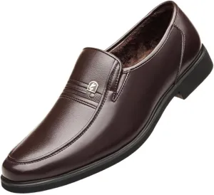 Mens Plus Velvet Oxford Shoes Leather Slip On Business Casual Flat Footwear Black