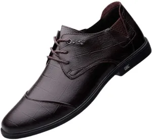 Men's Pointed Toe Dress Shoes - Formal Business Casual Oxford Shoes with Trendy Plaid Upper and Non-Slip Lug Sole