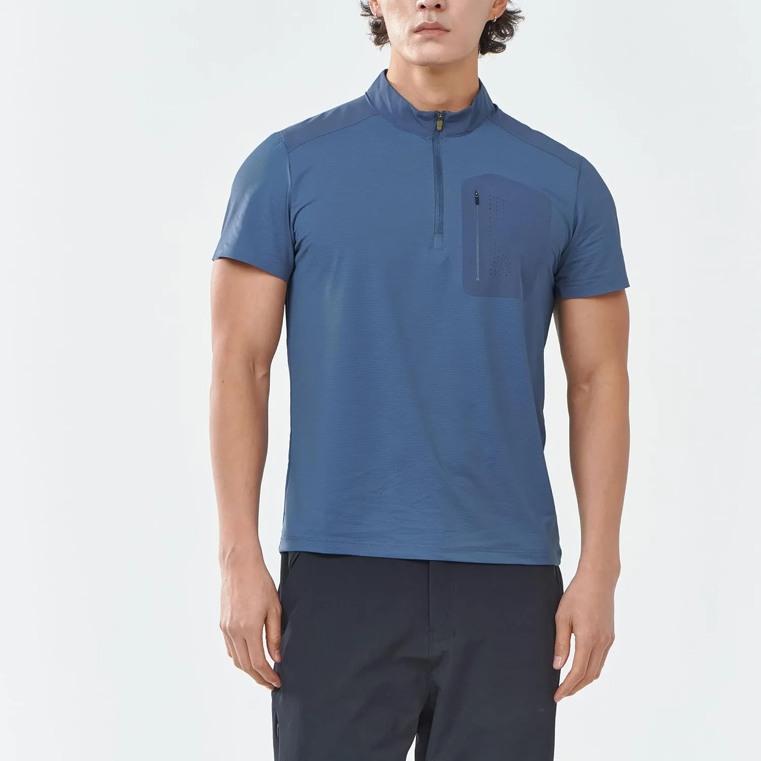 Men's Premium Nylon-Ice Silk Polo | UPF50  Half-Zip Quick-Dry Shirt | 4D Stretch-Breathable | Custom Logo Golf/Hiking