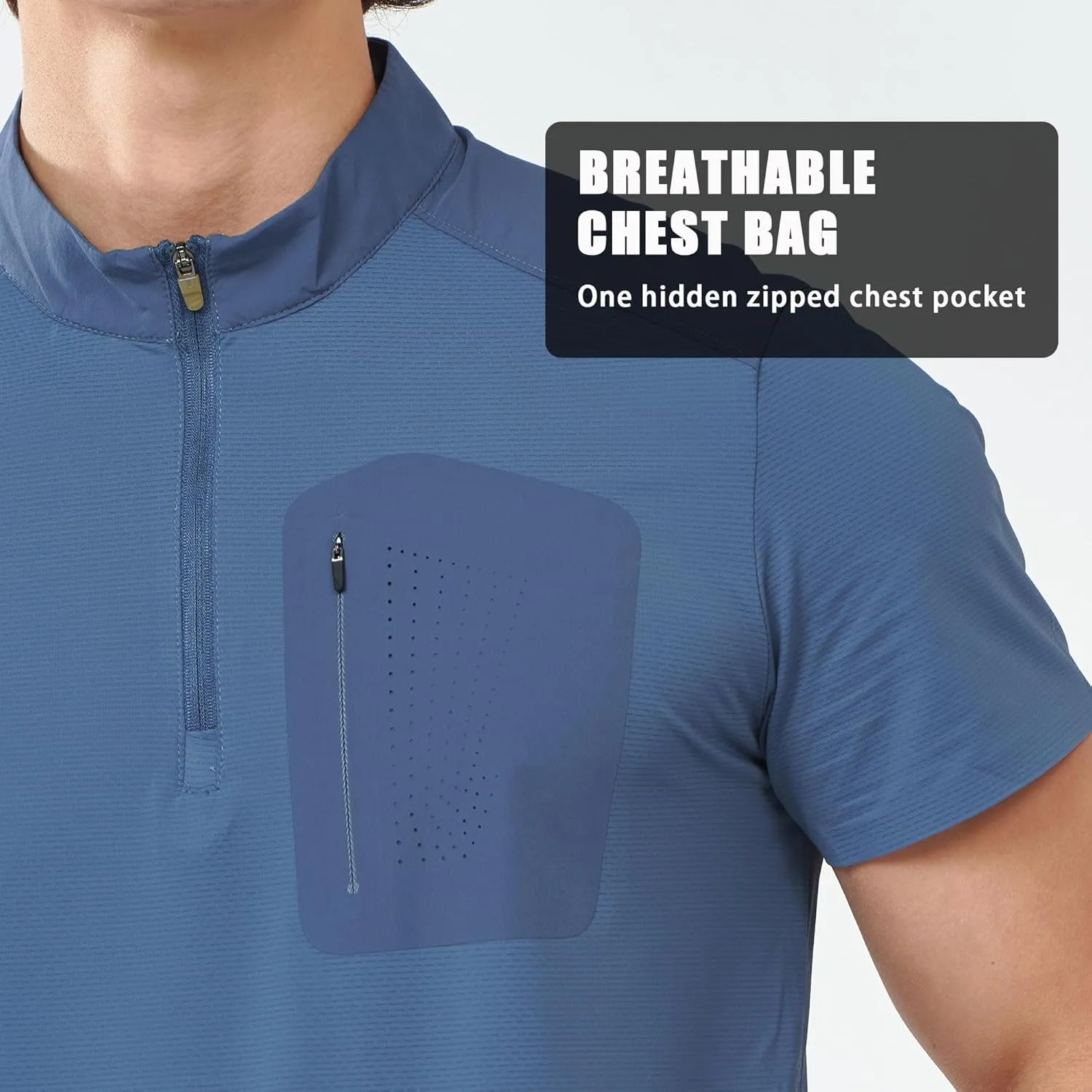 Men's Premium Nylon-Ice Silk Polo | UPF50  Half-Zip Quick-Dry Shirt | 4D Stretch-Breathable | Custom Logo Golf/Hiking