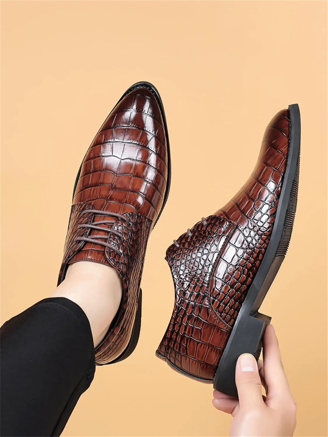 Men's Retro Crocodile Print Dress Shoes Modern Formal Business Oxford Casual Leather Shoes