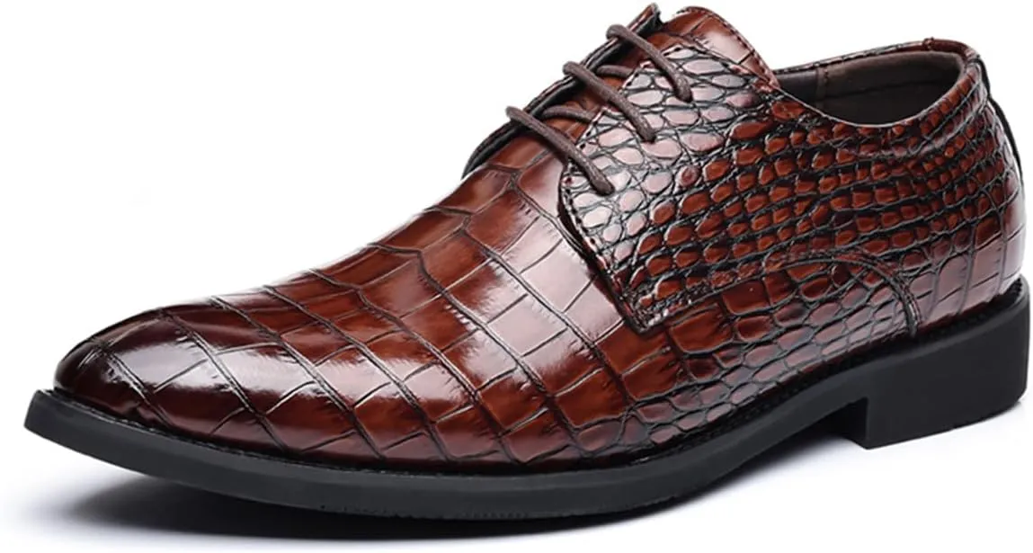 Men's Retro Crocodile Print Dress Shoes Modern Formal Business Oxford Casual Leather Shoes
