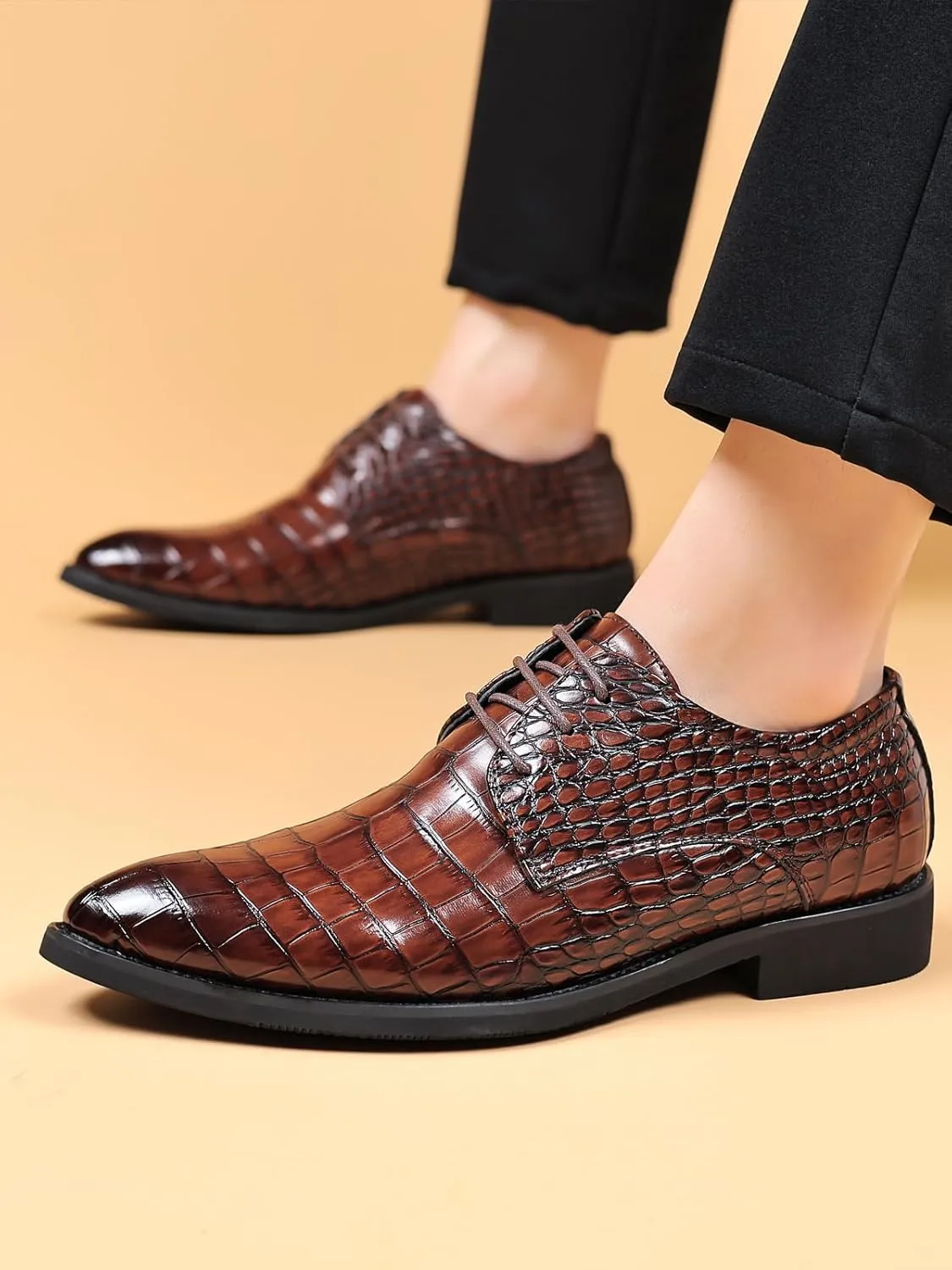 Men's Retro Crocodile Print Dress Shoes Modern Formal Business Oxford Casual Leather Shoes