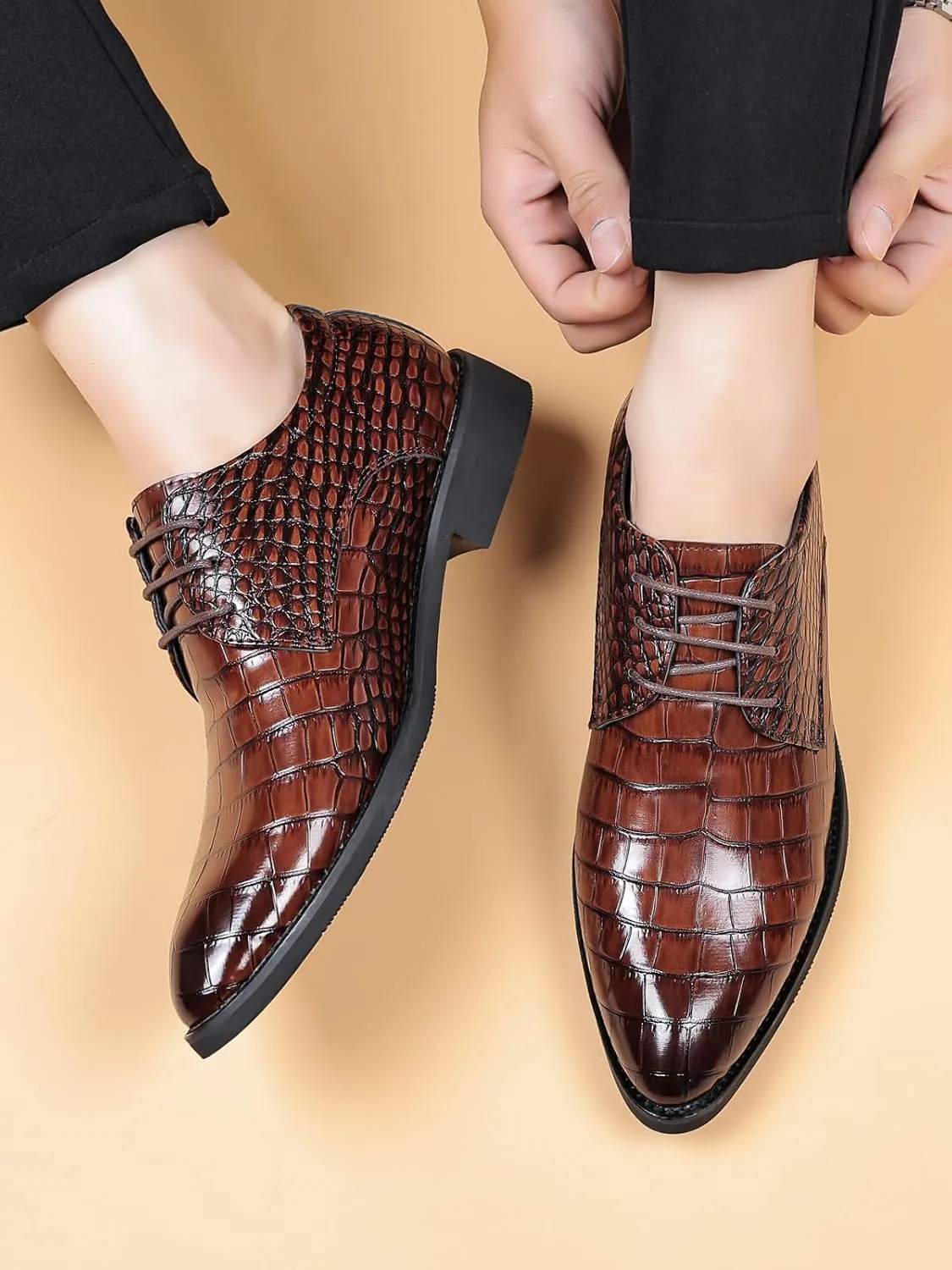 Men's Retro Crocodile Print Dress Shoes Modern Formal Business Oxford Casual Leather Shoes