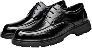Mens Round Toe Leather Dress Shoes Genuine Leather British Style Business Casual Wedding Office Formal Commuting