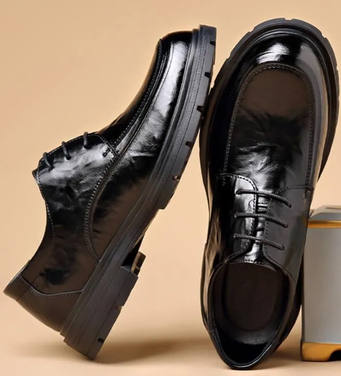 Mens Round Toe Leather Dress Shoes Genuine Leather British Style Business Casual Wedding Office Formal Commuting