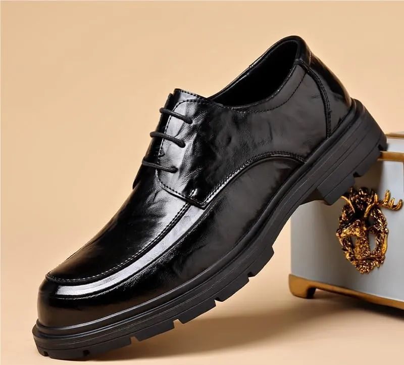 Mens Round Toe Leather Dress Shoes Genuine Leather British Style Business Casual Wedding Office Formal Commuting