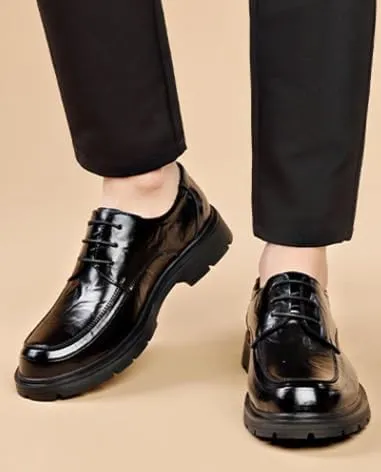 Mens Round Toe Leather Dress Shoes Genuine Leather British Style Business Casual Wedding Office Formal Commuting