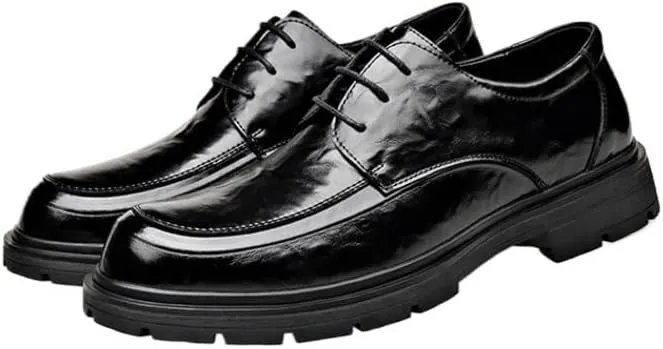 Mens Round Toe Leather Dress Shoes Genuine Leather British Style Business Casual Wedding Office Formal Commuting