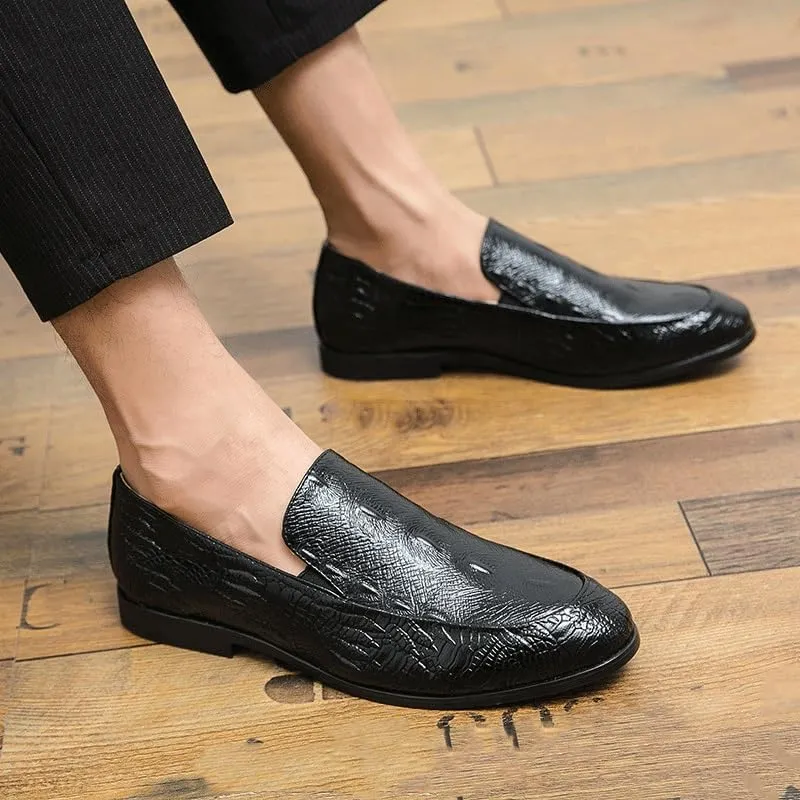 Men's Slip-On Crocodile Pattern Dress Shoes, Luxury Business Oxford Shoes, Height Increase Formal Suit Shoes, Comfortable Classic Footwear for Men