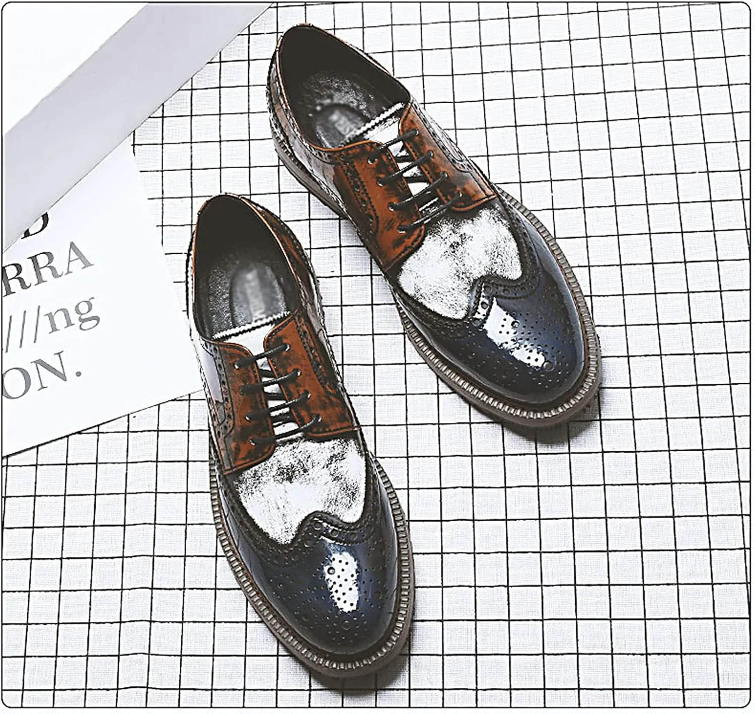 Men's Smart Wedding Lace Up Brogues Formal Dress Oxford Shoes Leather Derbys Business Office Oxfords Brown- US7/UK6/EU39