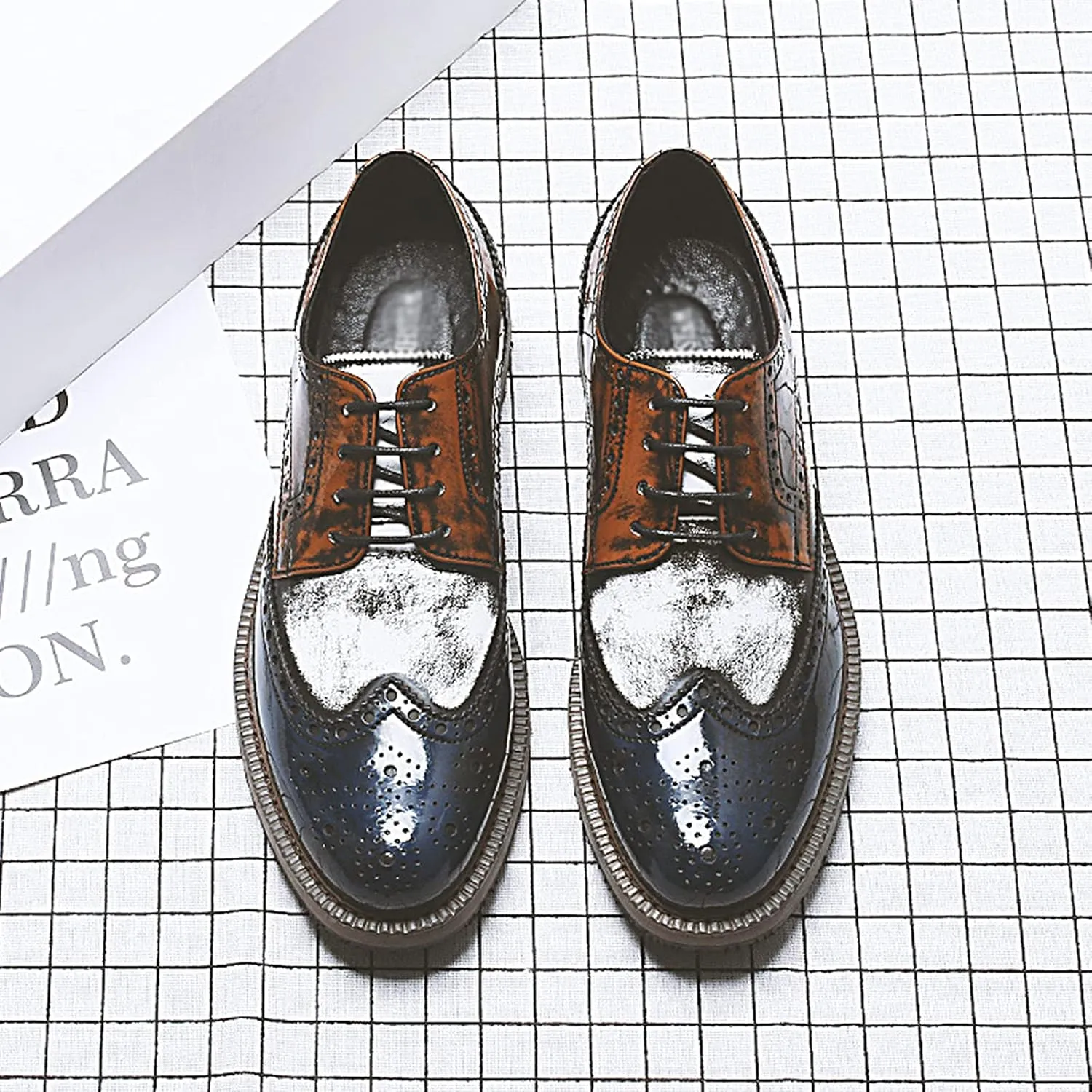 Men's Smart Wedding Lace Up Brogues Formal Dress Oxford Shoes Leather Derbys Business Office Oxfords Brown- US7/UK6/EU39