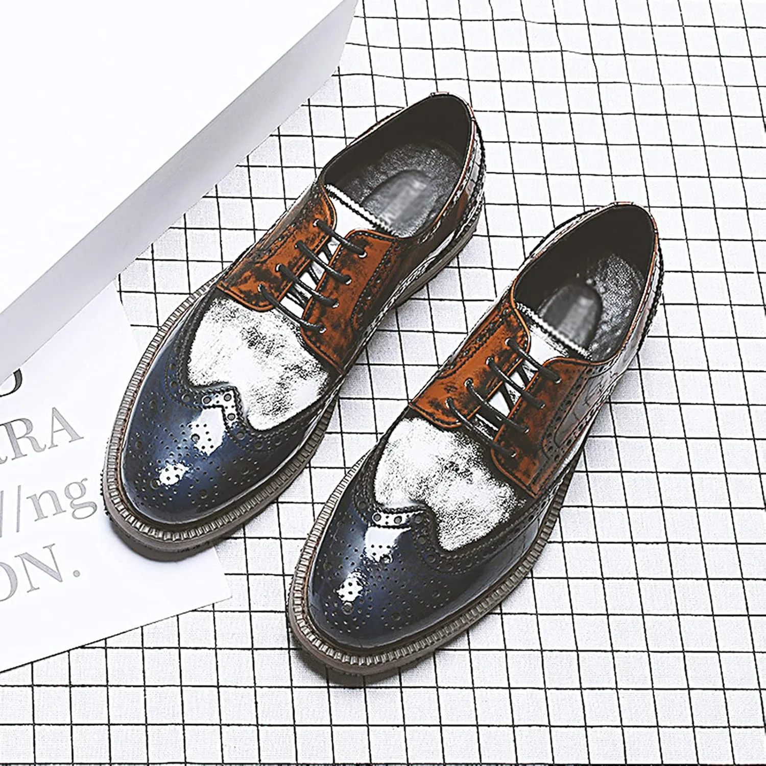 Men's Smart Wedding Lace Up Brogues Formal Dress Oxford Shoes Leather Derbys Business Office Oxfords Brown- US7/UK6/EU39