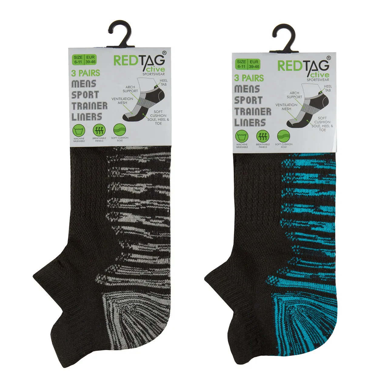 Mens Sport Trainer Liners Mesh Arch Support Socks 6 Pairs