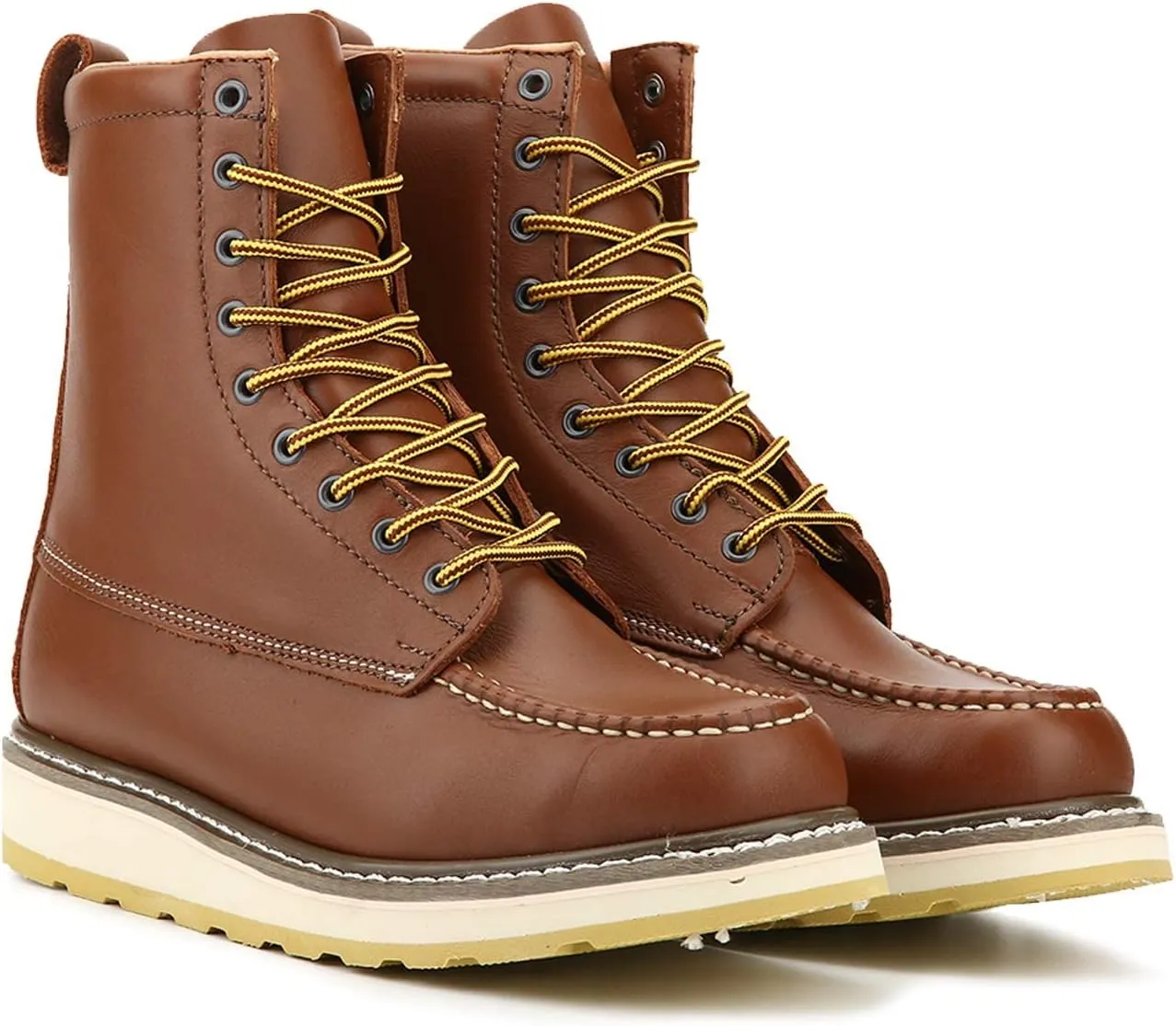 Men's Stylish Classic 6"- 8" Soft Moc Toe EH Leather Work Boot With Non-Slip Wedge Outsole & Goodyear Storm Welt