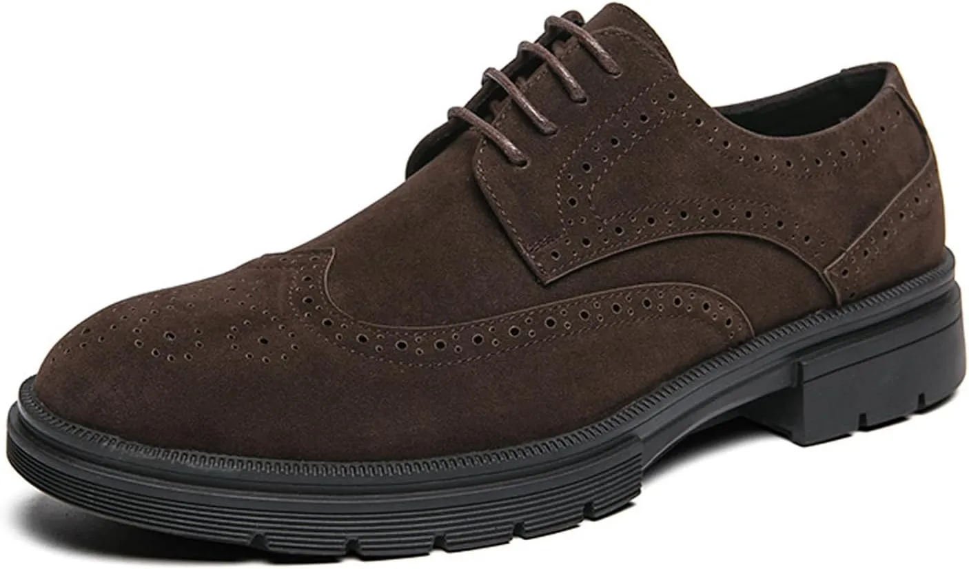 Men's Suede Wingtip Brogue Oxford Shoes,Comfortable Lace-Up Work Office Business Formal Dress Shoes
