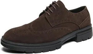 Men's Suede Wingtip Brogue Oxford Shoes,Comfortable Lace-Up Work Office Business Formal Dress Shoes