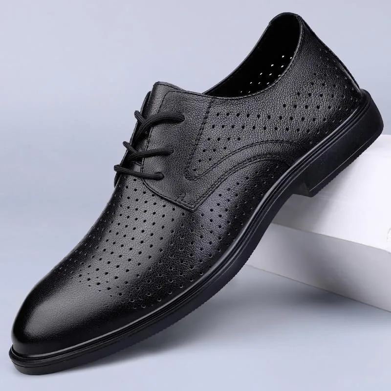 Men's Summer Breathable Dress Shoes Comfortable Business Oxford Shoes Mens Fashion Lace-Up Low Top Leather Tuxedo Shoes