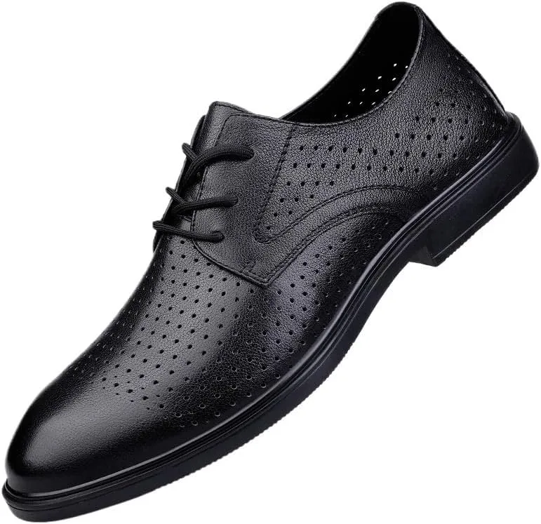 Men's Summer Breathable Dress Shoes Comfortable Business Oxford Shoes Mens Fashion Lace-Up Low Top Leather Tuxedo Shoes
