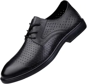 Men's Summer Breathable Dress Shoes Comfortable Business Oxford Shoes Mens Fashion Lace-Up Low Top Leather Tuxedo Shoes