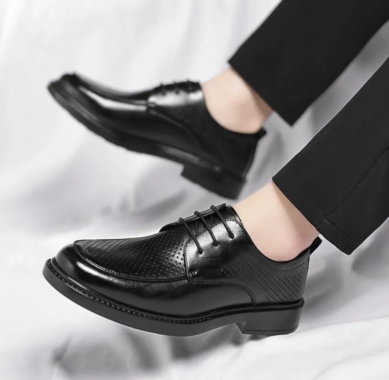 Mens Summer Wedding Shoes Black Genuine Leather Dress Business Formal Oxford Shoes