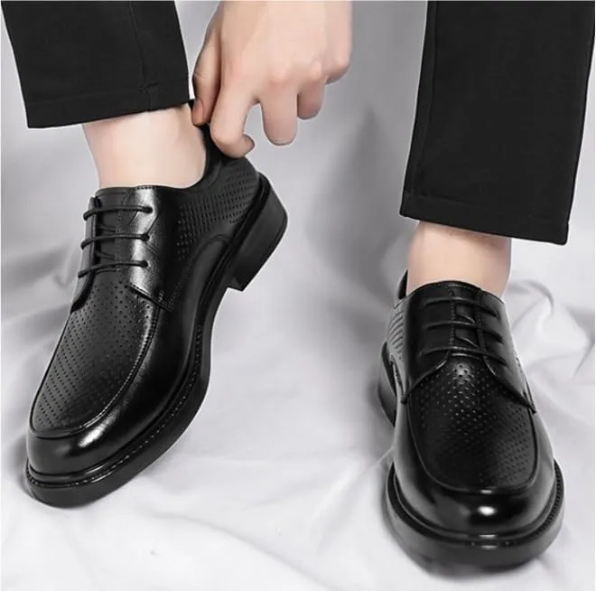 Mens Summer Wedding Shoes Black Genuine Leather Dress Business Formal Oxford Shoes