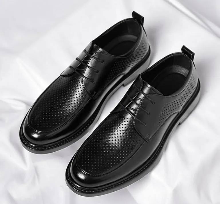 Mens Summer Wedding Shoes Black Genuine Leather Dress Business Formal Oxford Shoes