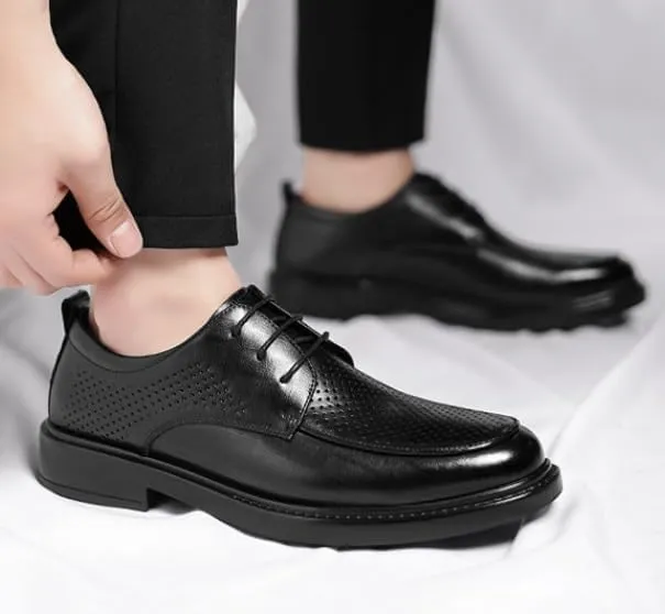 Mens Summer Wedding Shoes Black Genuine Leather Dress Business Formal Oxford Shoes