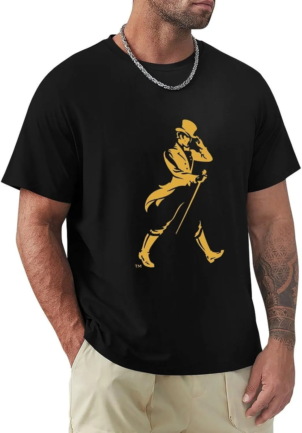 Men's T-Shirt Johnnie Music Walker Shirt Classic Short Sleeve Top Fashion Tee Black