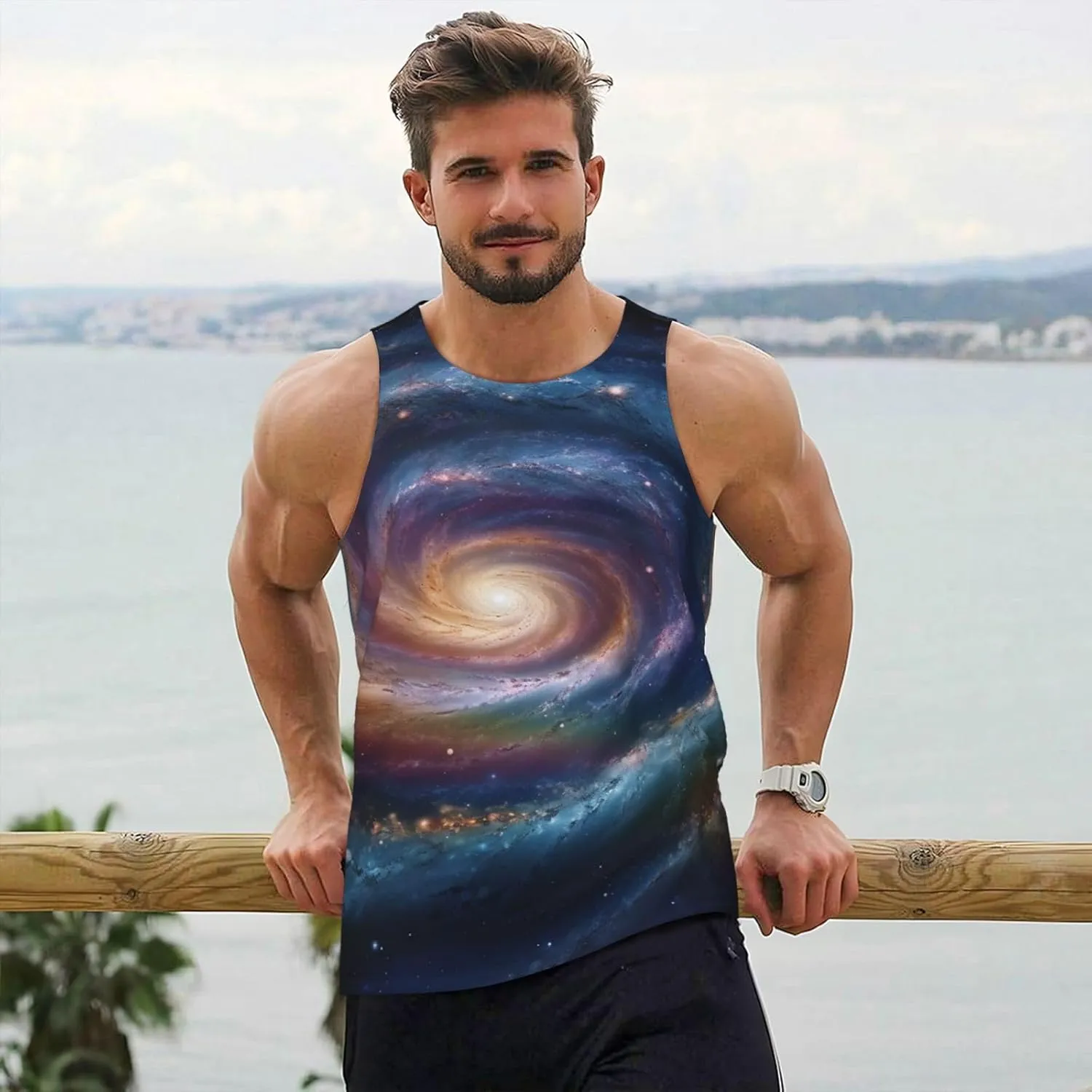 Men's Tank Top Space Spiral Cosmic Energy Sleeveless Muscle Shirts Workout Muscle Tank Sleeveless Gym Shirts