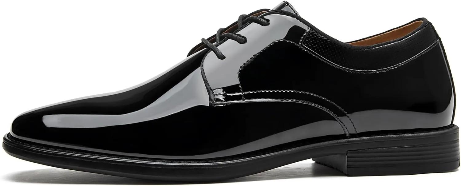 Men's Tuxedo Dress Shoes Patent Leather Oxfords Classic Formal Suit Shoes with Lace-Up