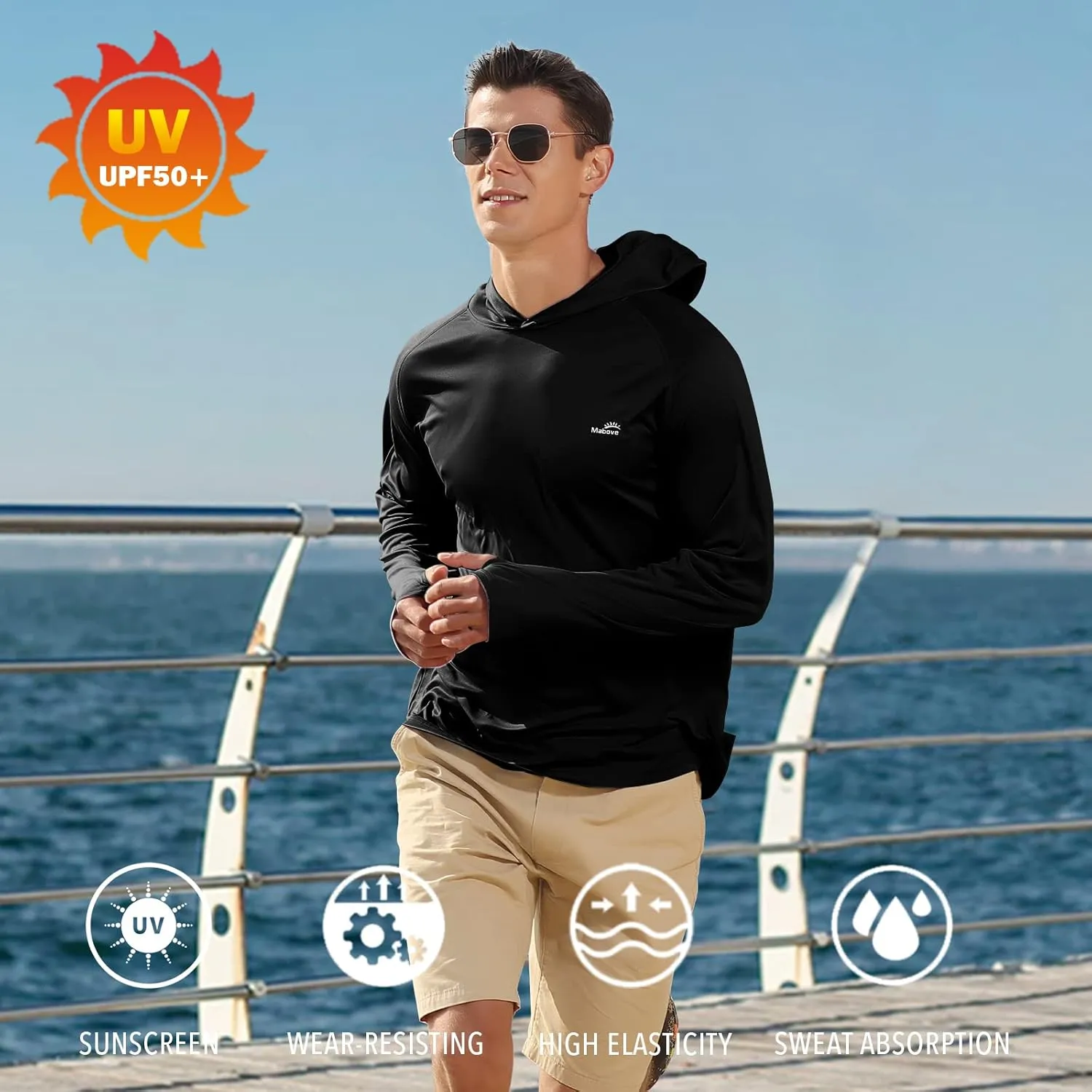 Men's UPF 50  Long Sleeve Sun Shirts UV Protection Hoodie Rash Guard Hiking Fishing Swim T Shirt