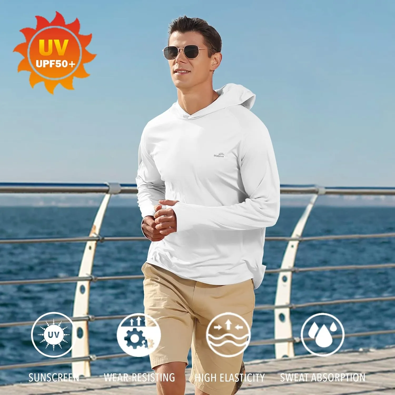 Men's UPF 50  Long Sleeve Sun Shirts UV Protection Hoodie Rash Guard Hiking Fishing Swim T Shirt
