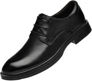 Men's Vintage Genuine Leather Lace-Up Oxford Shoes - Comfortable Wide Round Toe Non-Slip Dress Shoes for Business and Formal Wear