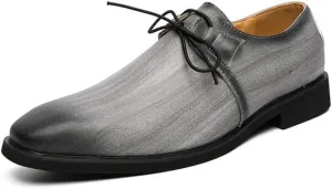 Men's Vintage Leather Lace Up Platform Oxfords - Retro Pointed Toe Chunky Heel Non-Slip Business Dress Shoes for Formal Events