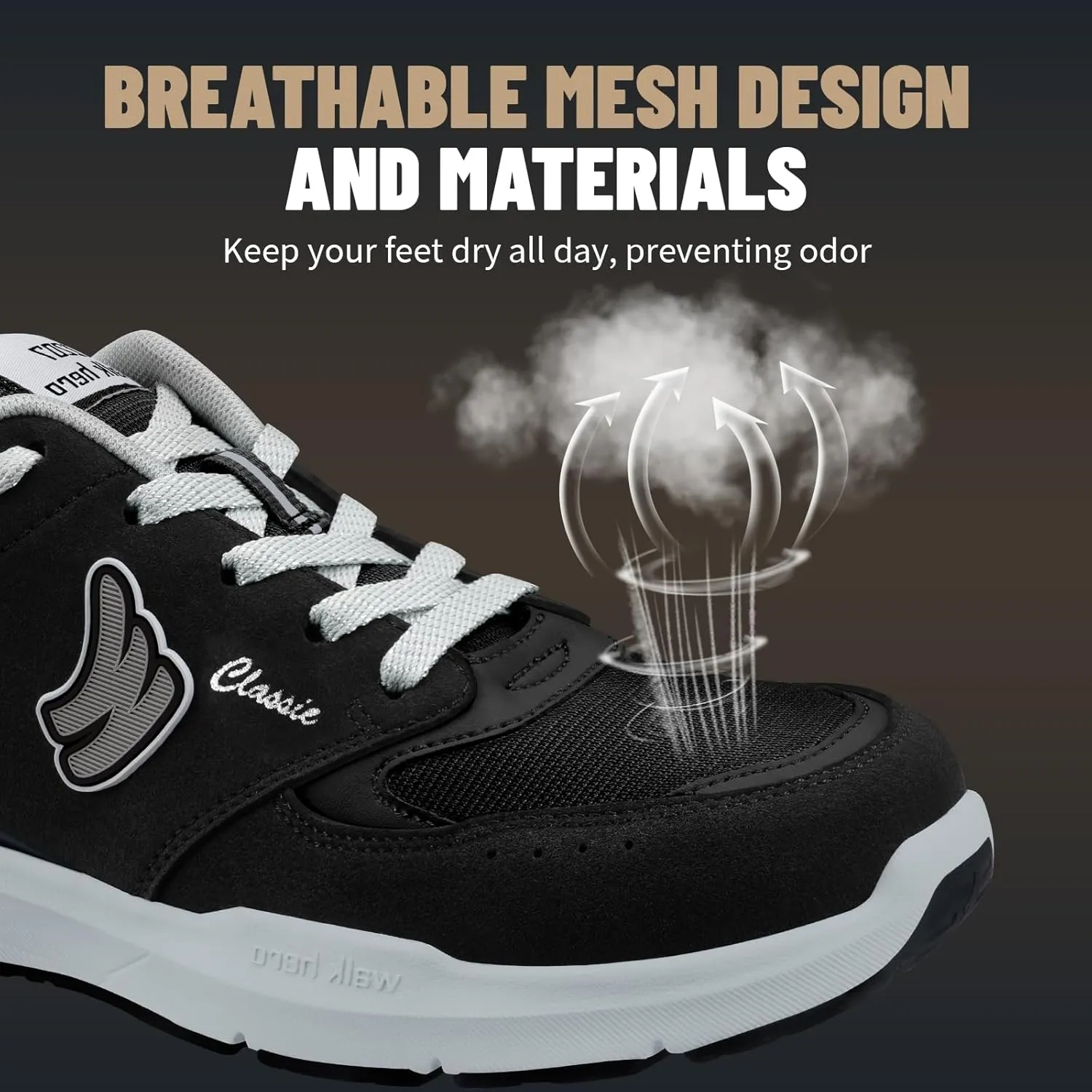 Mens Walking Shoes for Plantar Fasciitis Relief, Orthopedic Mens Sneakers with Arch Support, Breathable Mesh Non Slip Mens Shoes