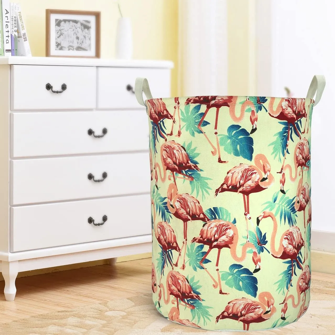 Merdes 19.7’’ Waterproof Foldable Laundry Hamper, Dirty Clothes Laundry Basket, Linen Bin Storage Organizer for Toy Collection (Flamingo Yellow)