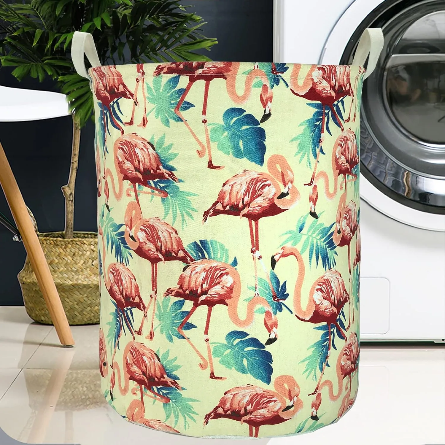 Merdes 19.7’’ Waterproof Foldable Laundry Hamper, Dirty Clothes Laundry Basket, Linen Bin Storage Organizer for Toy Collection (Flamingo Yellow)