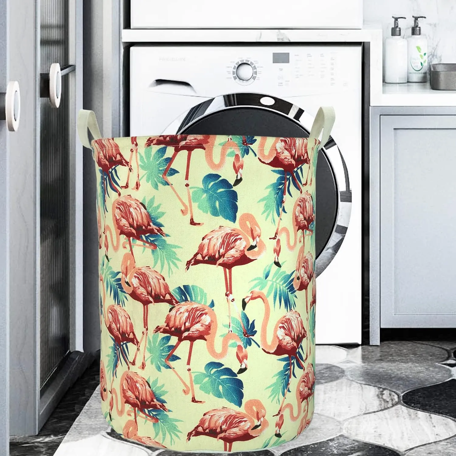 Merdes 19.7’’ Waterproof Foldable Laundry Hamper, Dirty Clothes Laundry Basket, Linen Bin Storage Organizer for Toy Collection (Flamingo Yellow)