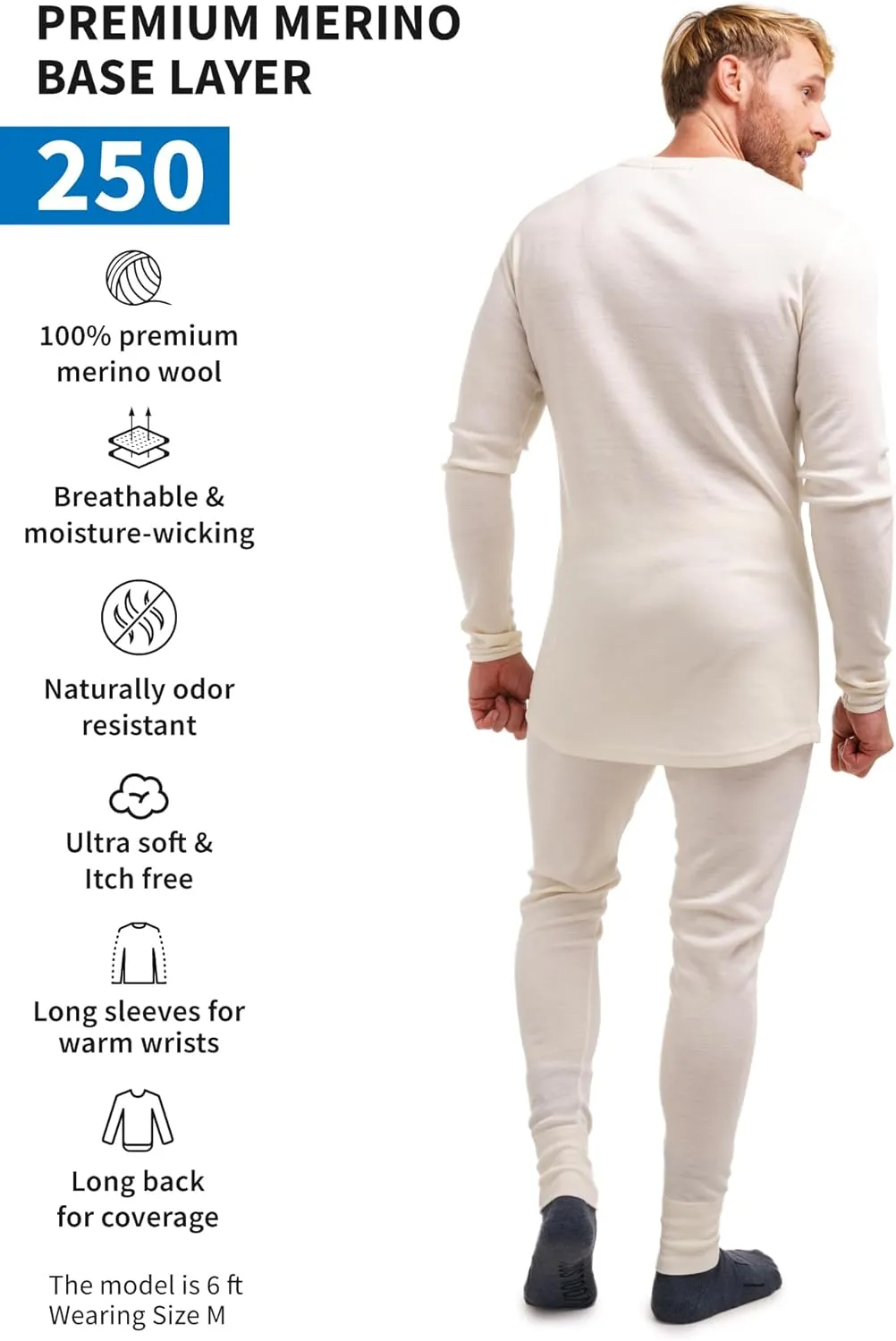 Merino.tech Merino Wool Base Layer Mens Set - Heavyweight, Midweight, Lite Merino Wool Thermal Underwear For Men Top, Bottom