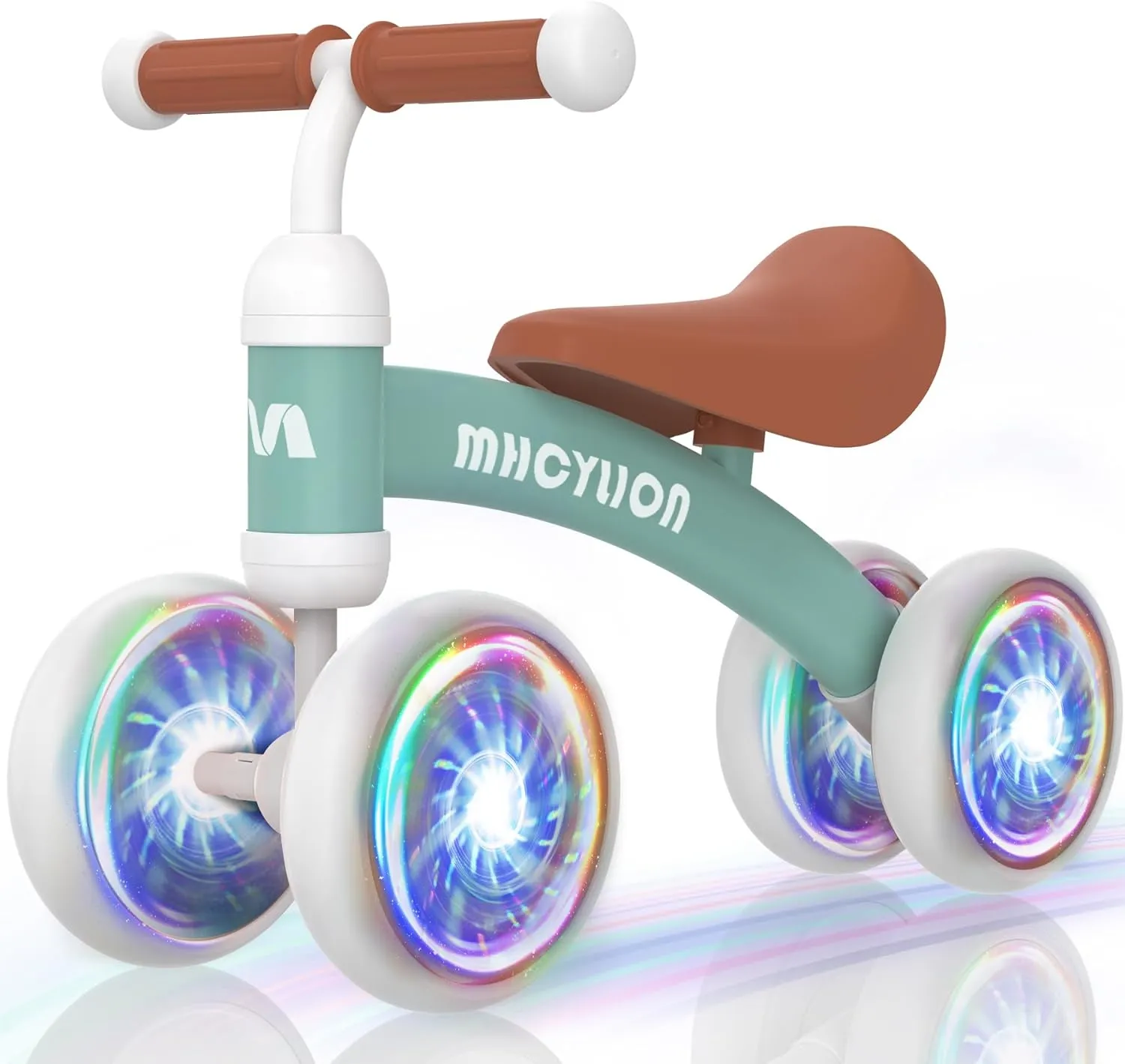 MHCYLION Shining Balance Bike Toys for Baby 1 Year Old Gifts,10-24 Months Toddler First Birthday Gift, No Pedal 4 Colorful Lighting Silence Wheels Bicycle for Little Boys Girls Walker(Shining Green)