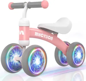MHCYLION Shining Balance Bike Toys for Baby 1 Year Old Gifts,10-24 Months Toddler First Birthday Gift, No Pedal 4 Colorful Lighting Silence Wheels Bicycle for Little Boys Girls Walker(Shining Pink)