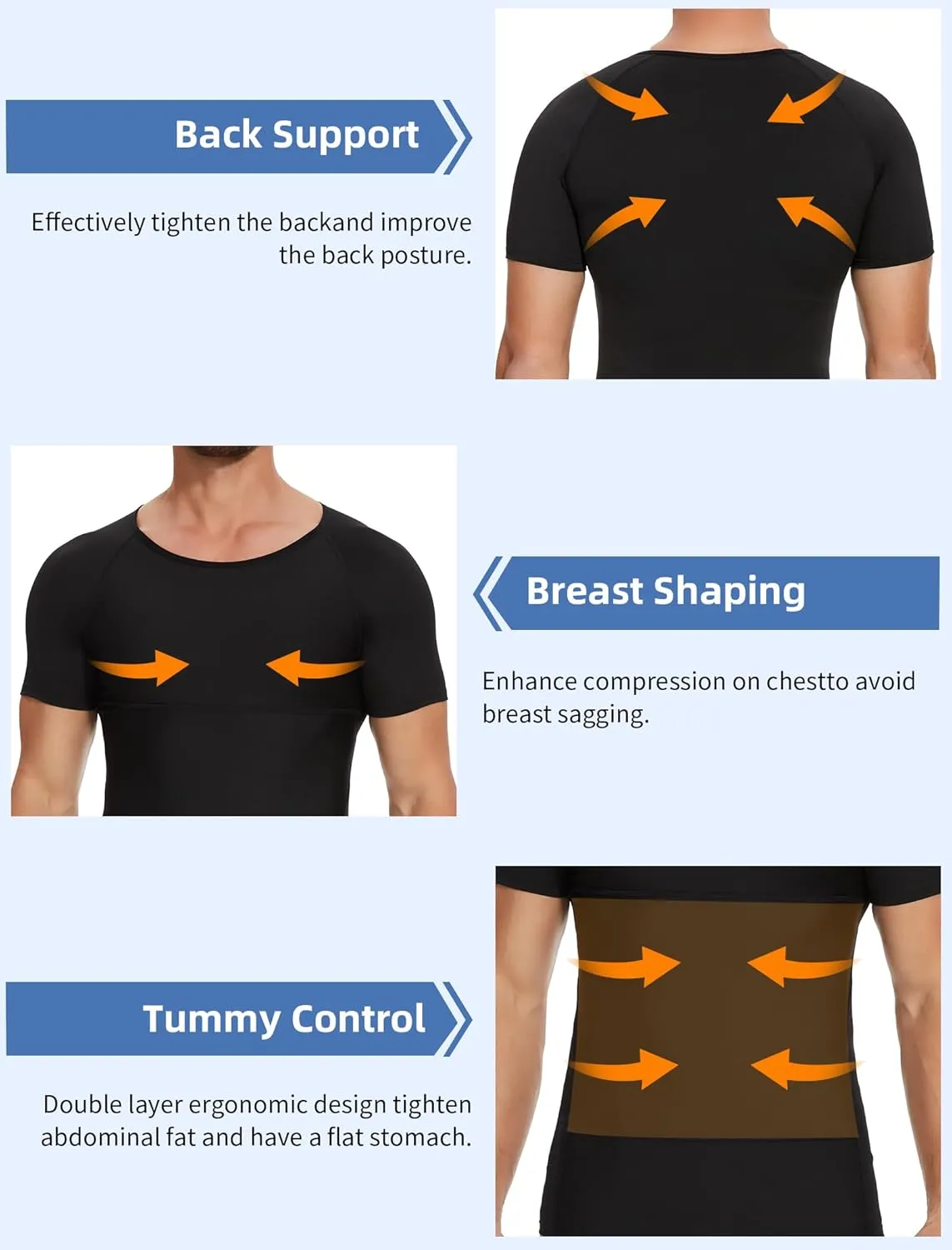 MISS MOLY Compression Shirts for Men Tummy Control Undershirt Gynomastica Slimming Short Sleeve Waist Trainer Shapewear