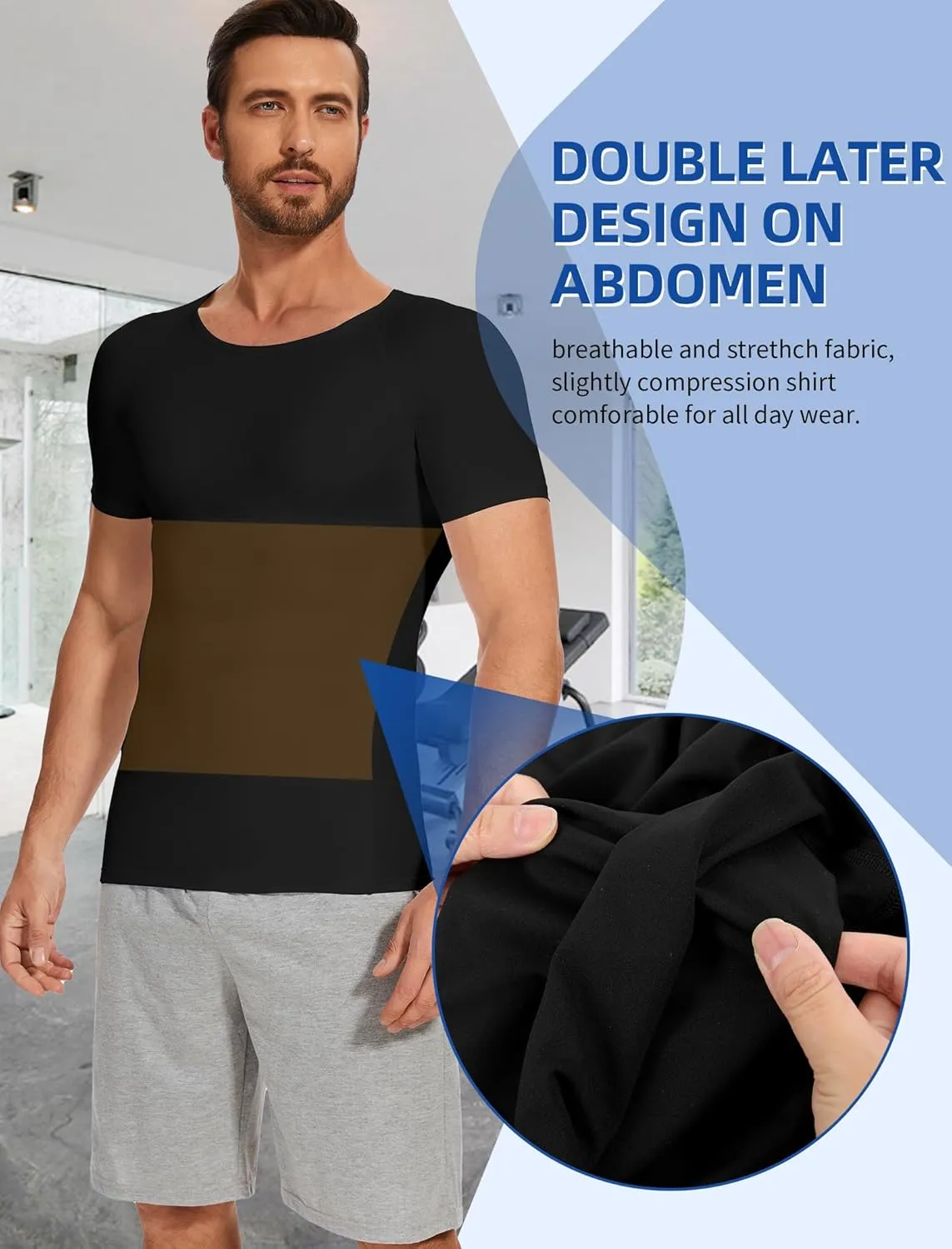 MISS MOLY Compression Shirts for Men Tummy Control Undershirt Gynomastica Slimming Short Sleeve Waist Trainer Shapewear